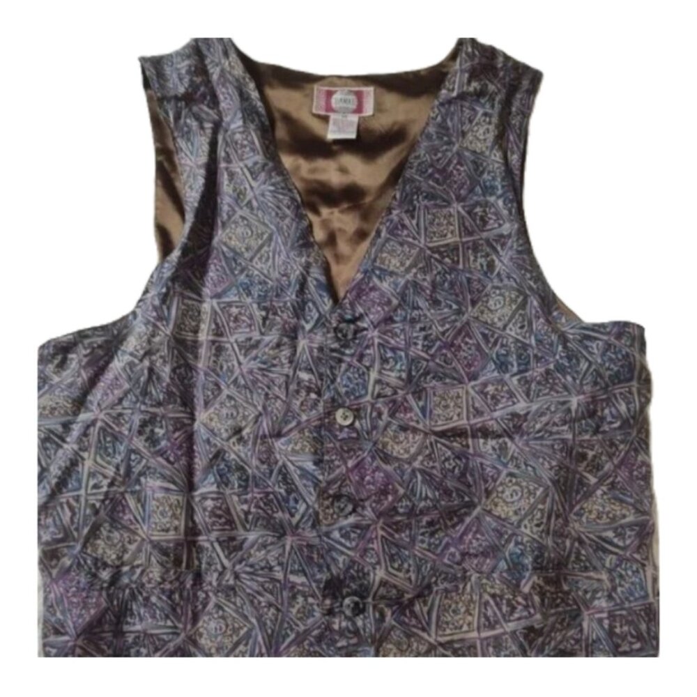 Vintage Chiamare Luxury Sandwashed Silk Abstract Print Vest Size Medium